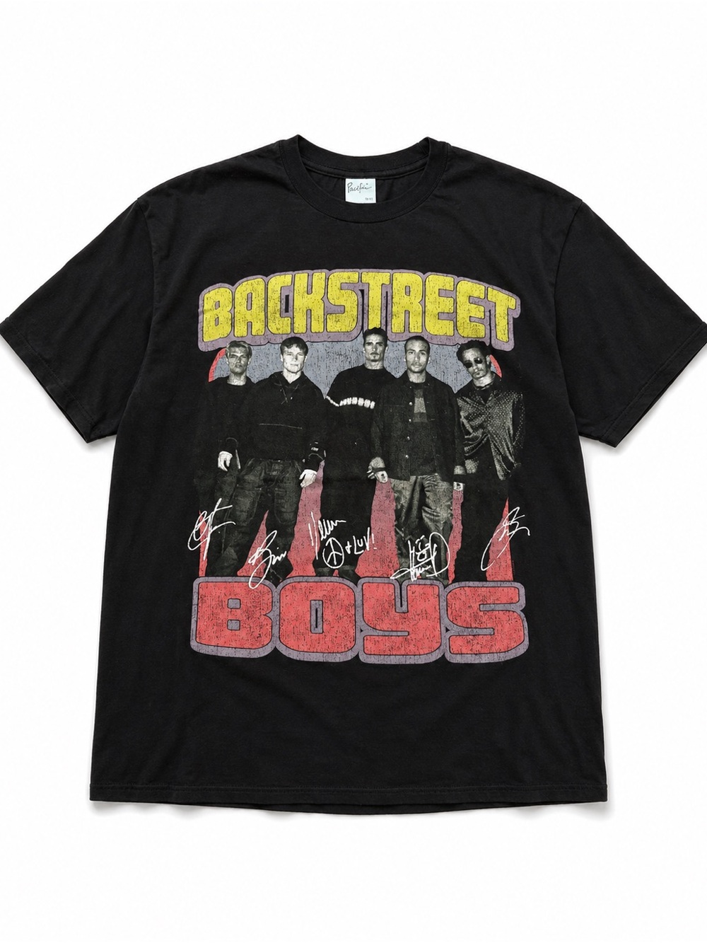 Pacifica Black Backstreet Boys Graphic Tee with Yellow & Red Print